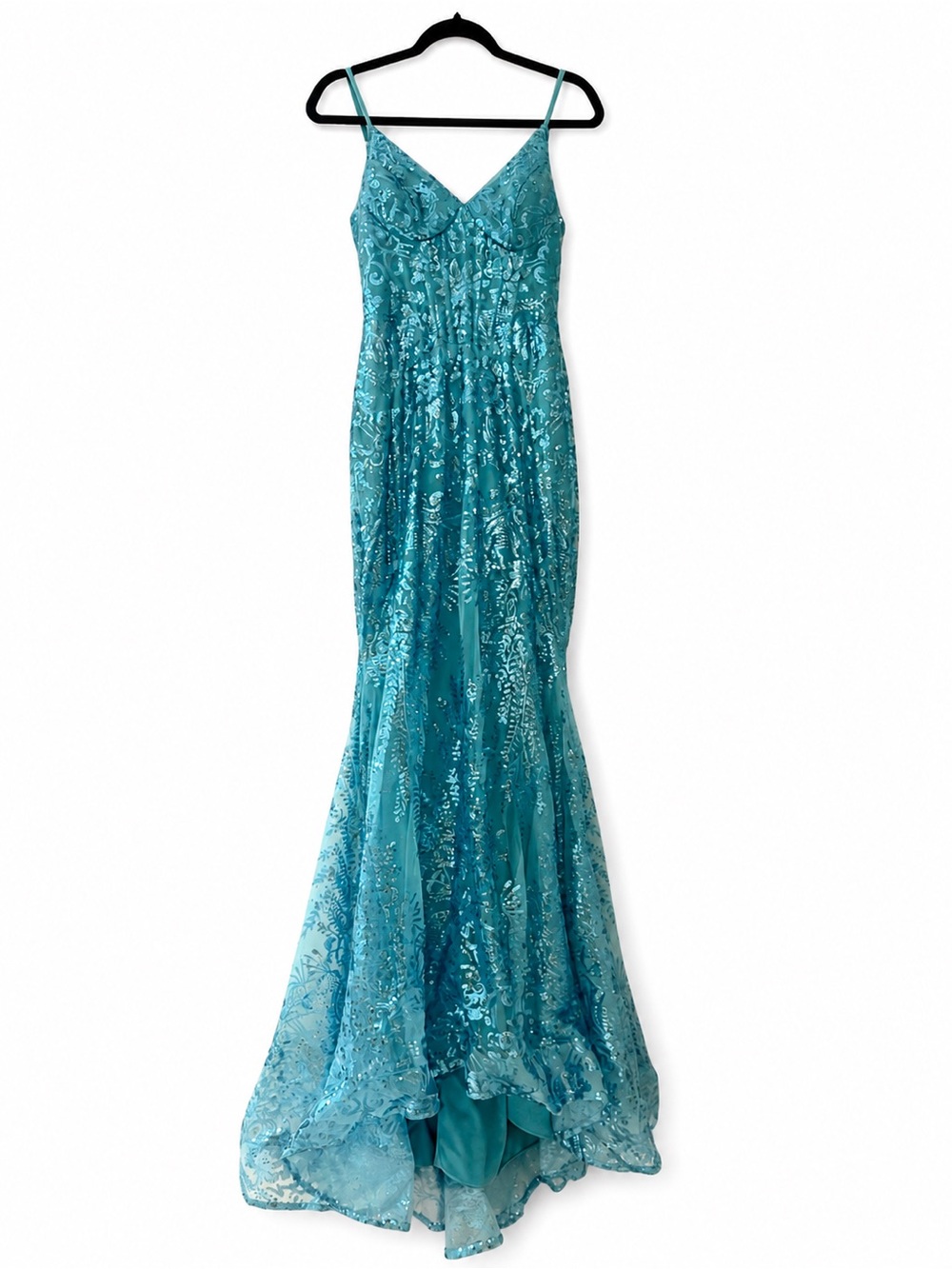 Aqua Sequin Mermaid Gown Size 6 Corset Back Formal Prom Wedding Guest Dress - Picture 4 of 6